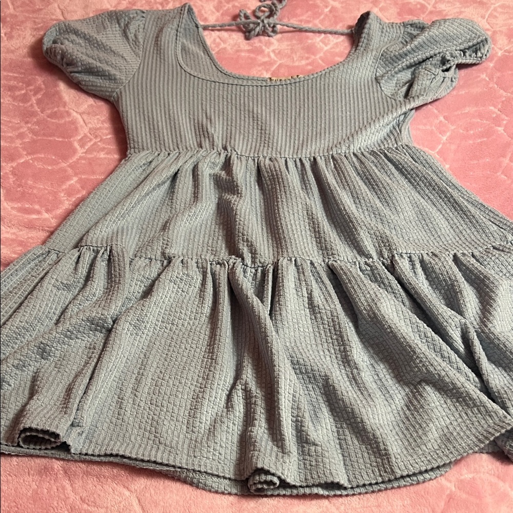 baby blue puff sleeves baby doll mini dress